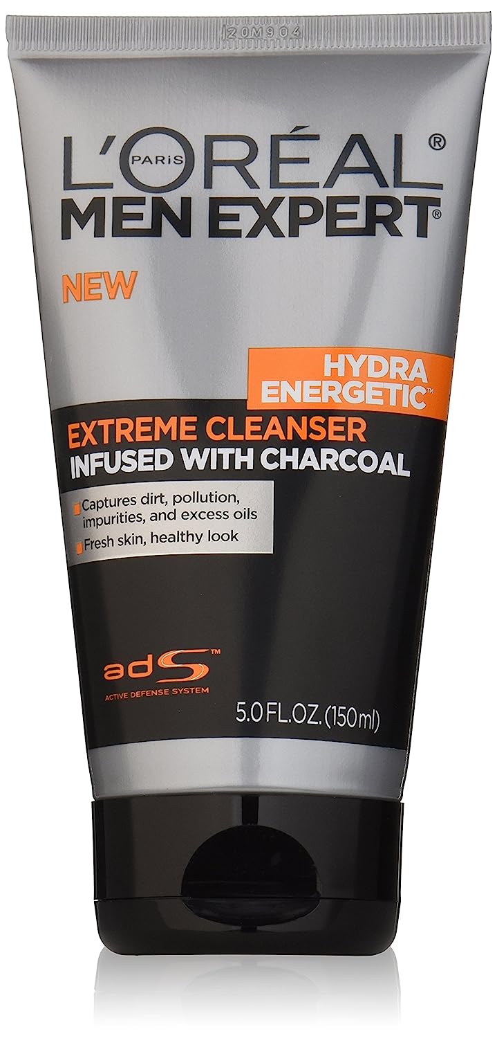 L'Oreal Men Expert Hydra Energetic Facial Cleanser with Charcoal for Daily Face Washing, Mens Face Wash, Beard and Skincare for Men, 5 fl. oz.
