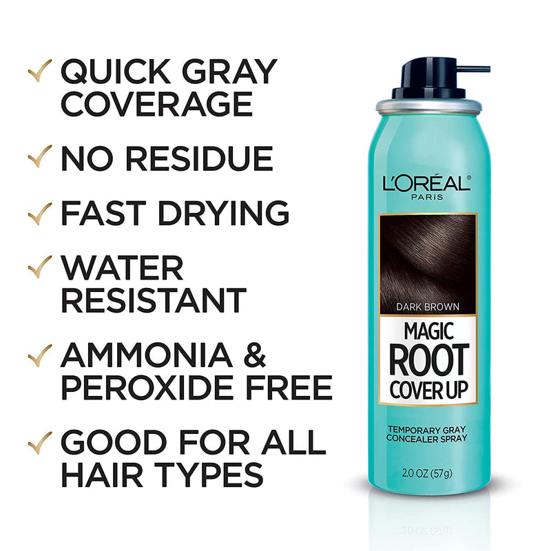 L'Oreal Paris Magic Root Cover Up Temporary Gray Concealer Spray, Dark Brown 2 oz.